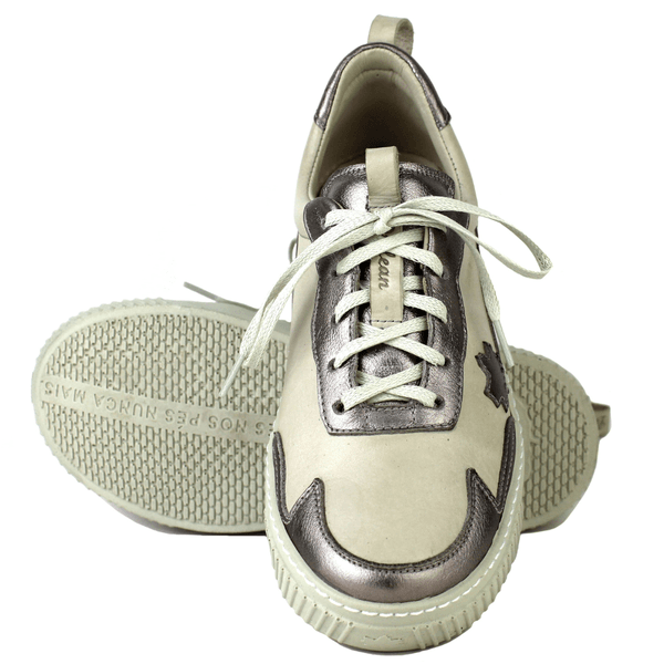 Tênis Feminino em Couro Legítimo com Palmilha em Gel - Off/ Onix - Sola Off (LEV002)