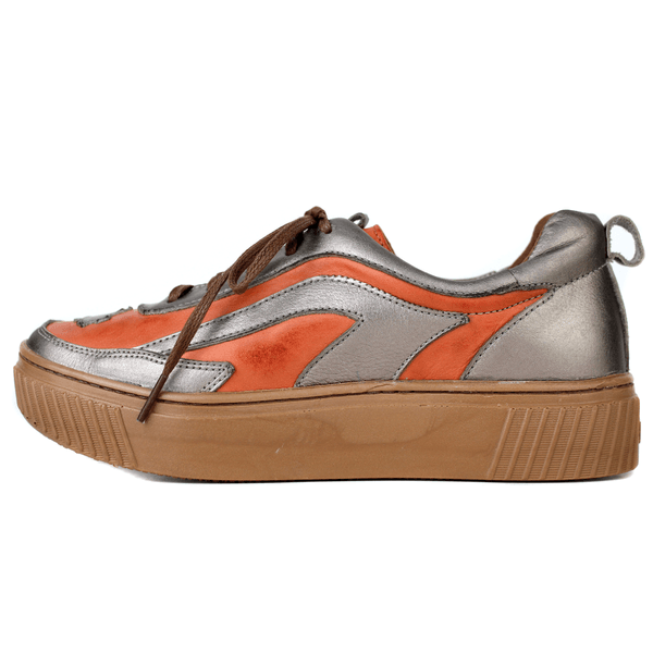 Tênis Feminino em Couro Legítimo com Palmilha em Gel - CORAL /ONIX - SOLA CASTANHO (LEV003) 