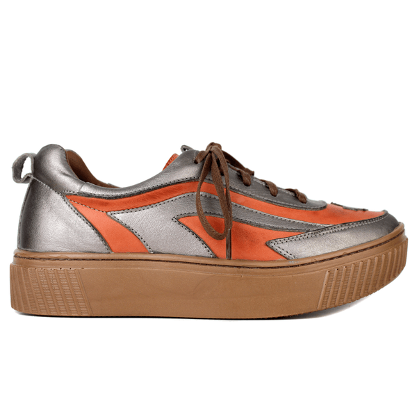 Tênis Feminino em Couro Legítimo com Palmilha em Gel - CORAL /ONIX - SOLA CASTANHO (LEV003) 