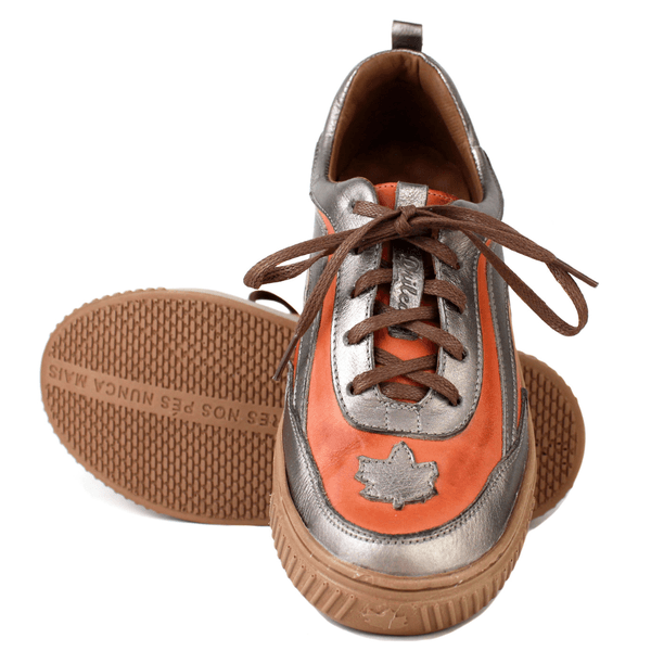 Tênis Feminino em Couro Legítimo com Palmilha em Gel - CORAL /ONIX - SOLA CASTANHO (LEV003) 