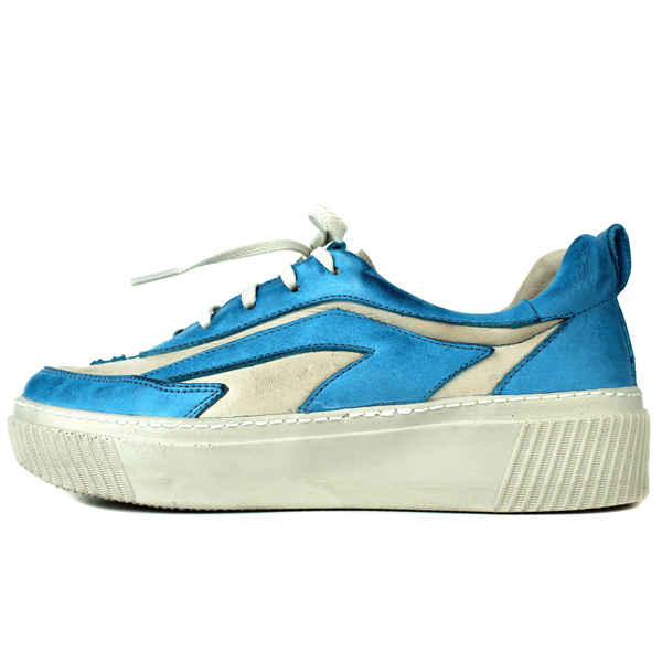 Tênis Feminino em Couro Legítimo com Palmilha em Gel - OFF /TURQUESA - SOLA OFF (LEV003) 