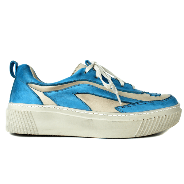 Tênis Feminino em Couro Legítimo com Palmilha em Gel - OFF /TURQUESA - SOLA OFF (LEV003) 