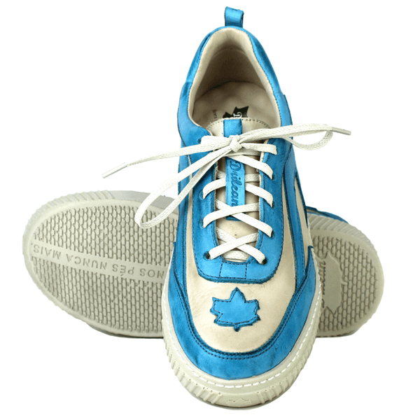 Tênis Feminino em Couro Legítimo com Palmilha em Gel - OFF /TURQUESA - SOLA OFF (LEV003) 