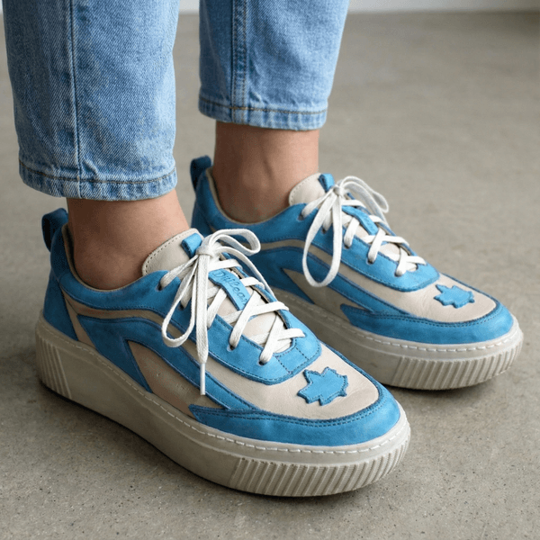 Tênis Feminino em Couro Legítimo com Palmilha em Gel - OFF /TURQUESA - SOLA OFF (LEV003) 