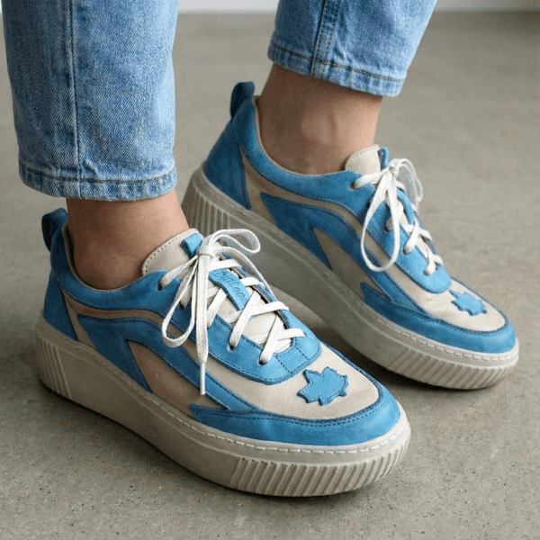 Tênis Feminino em Couro Legítimo com Palmilha em Gel - OFF /TURQUESA - SOLA OFF (LEV003) 