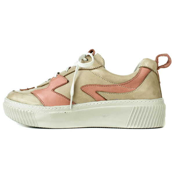 Tênis Feminino em Couro Legítimo com Palmilha em Gel - AREIA /SALMÃO - SOLA OFF (LEV005)