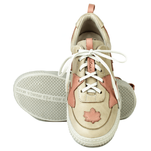 Tênis Feminino em Couro Legítimo com Palmilha em Gel - AREIA /SALMÃO - SOLA OFF (LEV005)