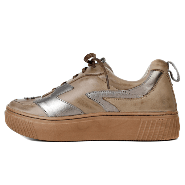 Tênis Feminino em Couro Legítimo com Palmilha em Gel - FENDI /ONIX - SOLA CASTANHO (LEV005) 