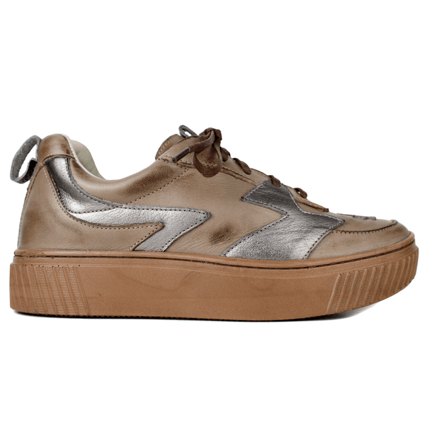 Tênis Feminino em Couro Legítimo com Palmilha em Gel - FENDI /ONIX - SOLA CASTANHO (LEV005) 