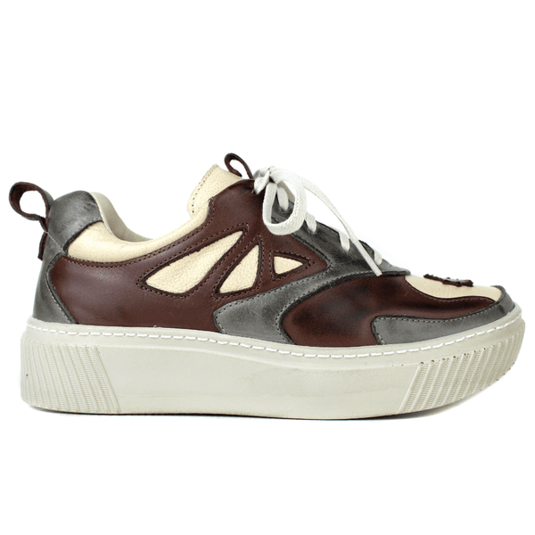 Tênis Feminino em Couro Legítimo com Palmilha em Gel - CAFÉ /GRAFITE /BICOLOR OFF - SOLA OFF (LEV006)