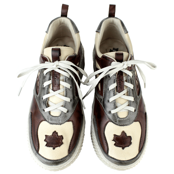 Tênis Feminino em Couro Legítimo com Palmilha em Gel - CAFÉ /GRAFITE /BICOLOR OFF - SOLA OFF (LEV006)