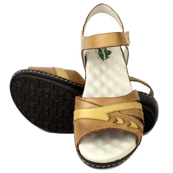 Sandália Feminina Anatômica em Couro Legítimo e Palmilha Gel - Caramelo /Amarelo (MA001)