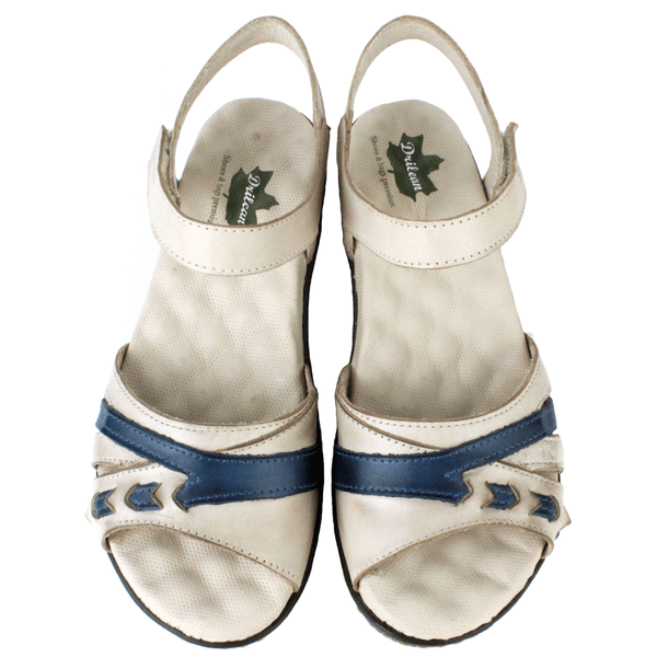 Sandália Feminina Anatômica em Couro Legítimo e Palmilha Gel - Off White /Azul (MA001) 