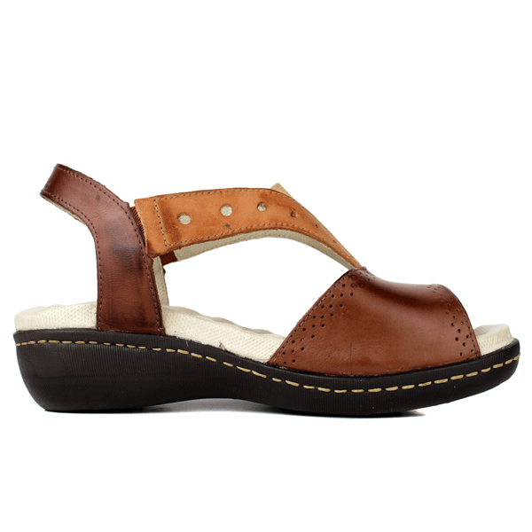 Sandália Feminina Anatômica em Couro Legítimo e Palmilha Gel - Castanho /Laranja (MA013) 34 ao 39 OUTLET