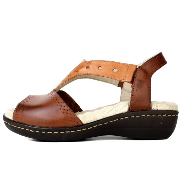 Sandália Feminina Anatômica em Couro Legítimo e Palmilha Gel - Castanho /Laranja (MA013) 34 ao 39 OUTLET