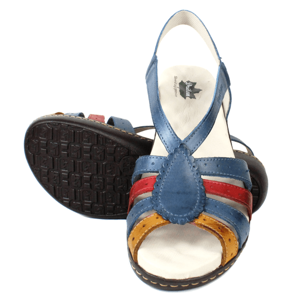 Sandália Feminina Anatômica em Couro Legítimo e Palmilha Gel - Azul/Vermelho/Amarelo (MA014)