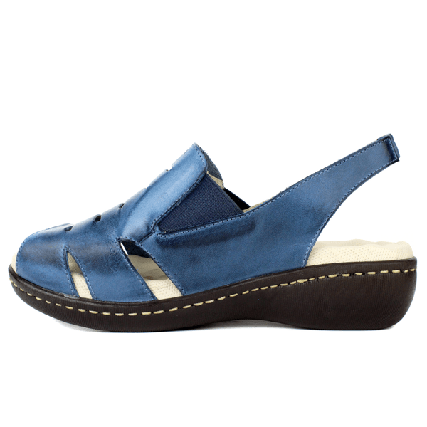 Sandália Feminina Confort Anatômica de Couro Legítimo e Palmilha Gel - Azul (MA030) 