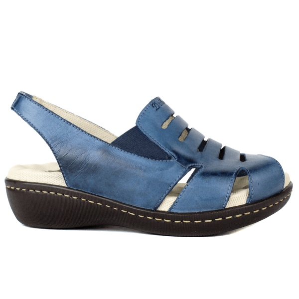 Sandália Feminina Confort Anatômica de Couro Legítimo e Palmilha Gel - Azul (MA030) 