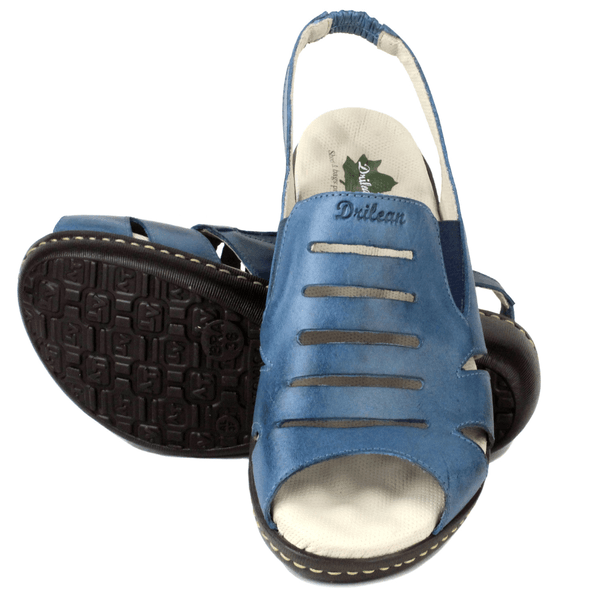 Sandália Feminina Confort Anatômica de Couro Legítimo e Palmilha Gel - Azul (MA030) 