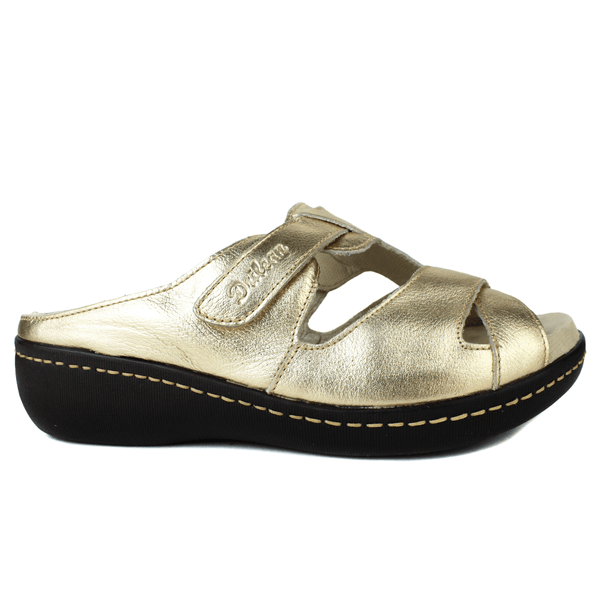 Sandália Feminina Anatômica em Couro Legítimo e Palmilha Gel - Ouro (MA031)