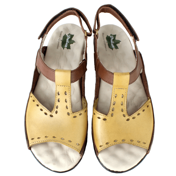 Sandália Feminina de Couro Legítimo e Palmilha Gel - Castanho/Amarelo (MA040) 34 ao 39 OUTLET