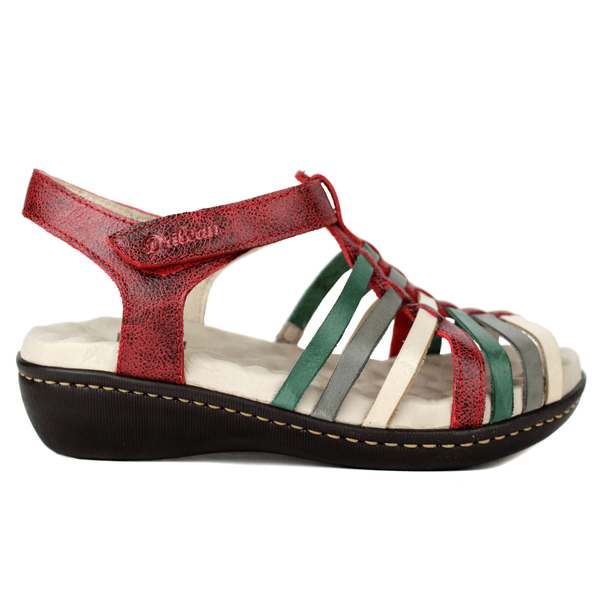 Sandália Feminina Anatomica de Couro Legítimo e Palmilha Gel - BIC.VERMELHO VERDE GRAFITE OFF (MA047) 