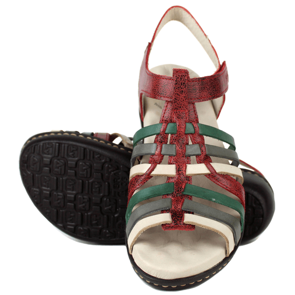 Sandália Feminina Anatomica de Couro Legítimo e Palmilha Gel - BIC.VERMELHO VERDE GRAFITE OFF (MA047) 