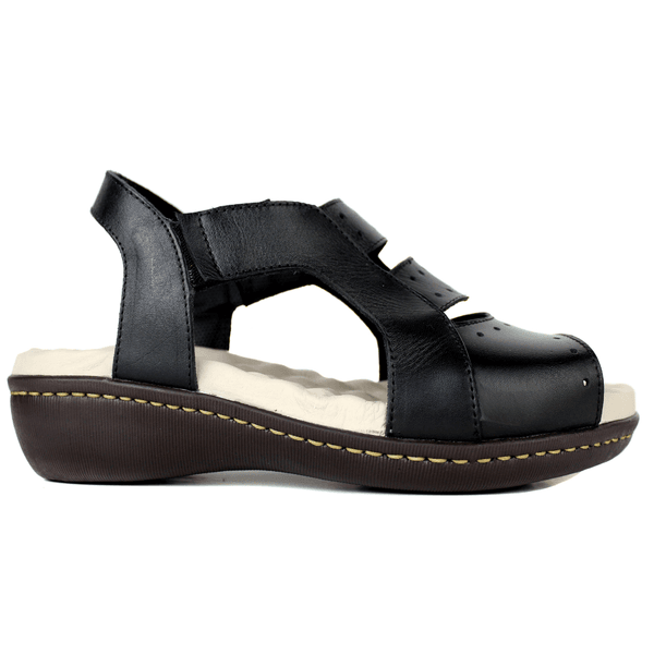 Sandália Feminina Confort Anatômica de Couro Legítimo e Palmilha Gel - Preto (MA041) 