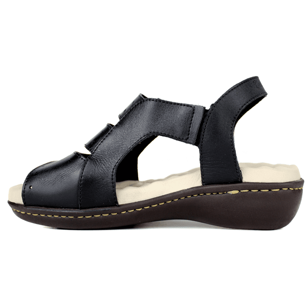Sandália Feminina Confort Anatômica de Couro Legítimo e Palmilha Gel - Preto (MA041) 