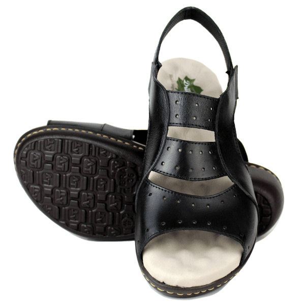 Sandália Feminina Confort Anatômica de Couro Legítimo e Palmilha Gel - Preto (MA041) 
