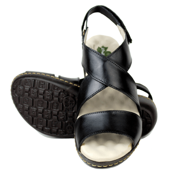 Sandália Feminina Anatômica em Couro Legítimo e Palmilha Gel - Preto - Palmilha Off (MA056) 