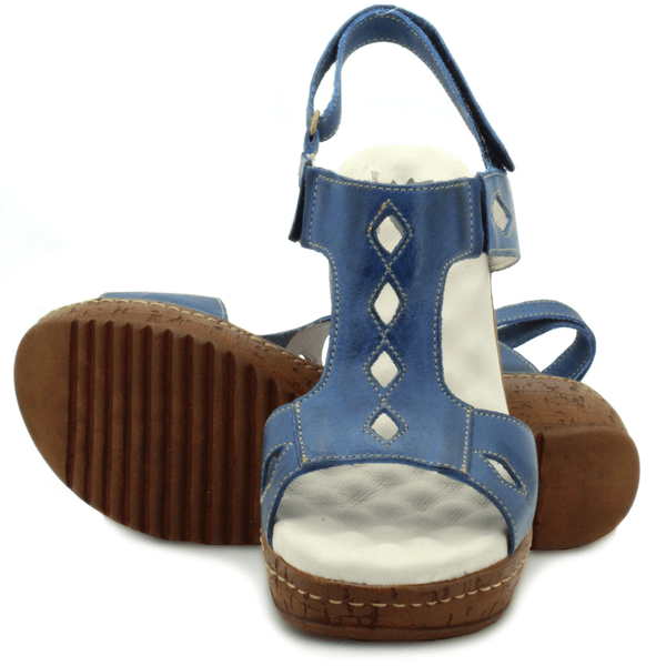 Sandália Anabela Feminina de Couro Legítimo com Palmilha Gel - Azul (NI008)