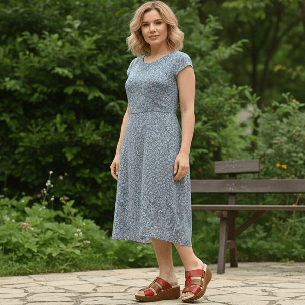 Sandália Anabela Feminina de Couro Legítimo e Palmilha Gel - Vermelho /Castanho (NI022)