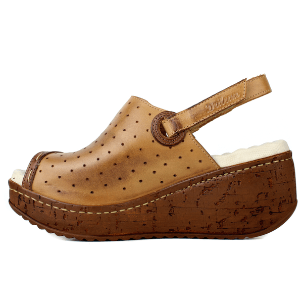 Sandália Anabela Feminina de Couro Legítimo com Palmilha Gel - Caramelo /Castanho (NI023)