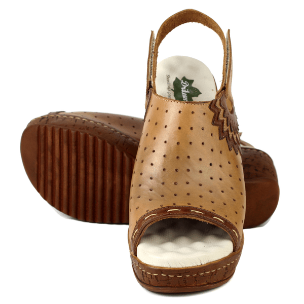 Sandália Anabela Feminina de Couro Legítimo com Palmilha Gel - Caramelo /Castanho (NI023)