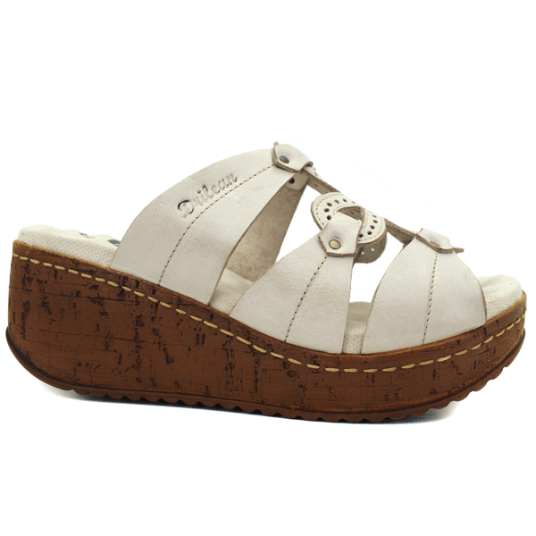 Sandália Anabela Feminina de Couro Legítimo com Palmilha Gel - Off White (NI024)