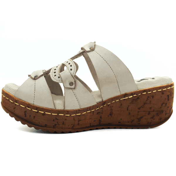 Sandália Anabela Feminina de Couro Legítimo com Palmilha Gel - Off White (NI024)