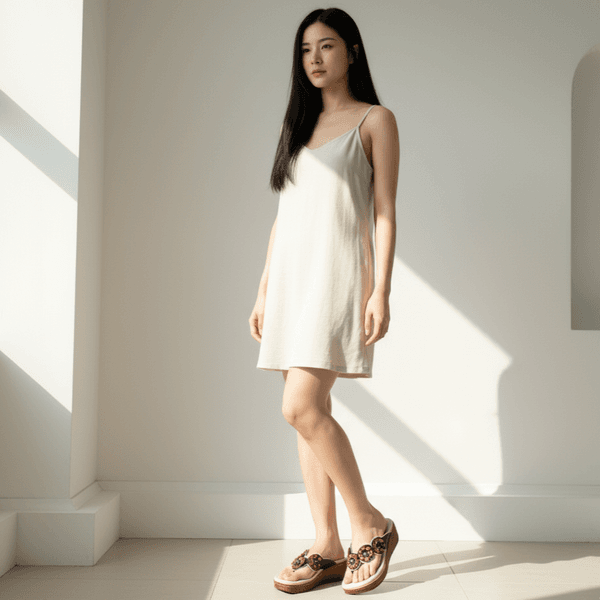 Sandália Anabela Feminina de Couro Legítimo e Palmilha Gel - Off/ Preto/ Vermelho/ Caramelo (NI025)