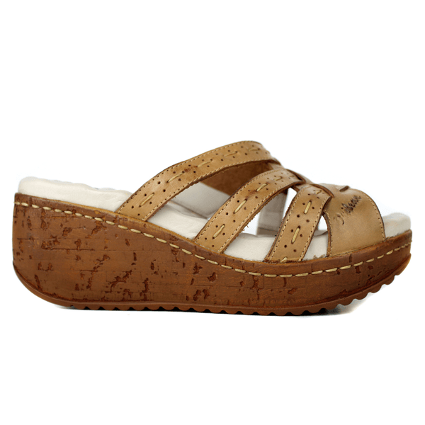 Sandália Anabela Feminina de Couro Legítimo e Palmilha Gel - Caramelo (NI038) 