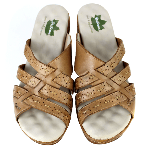 Sandália Anabela Feminina de Couro Legítimo e Palmilha Gel - Caramelo (NI038) 