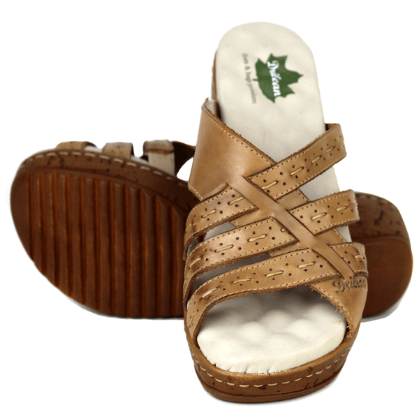 Sandália Anabela Feminina de Couro Legítimo e Palmilha Gel - Caramelo (NI038) 