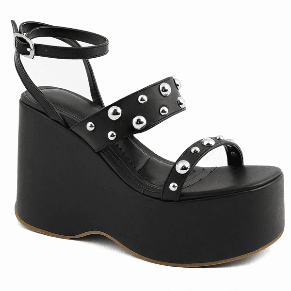 Sandália Feminina Anabela Alta Em Napa Preta 182172