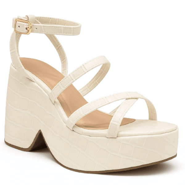 Sandália Feminina Anabela Com Tiras 194002 Croco Off White 
