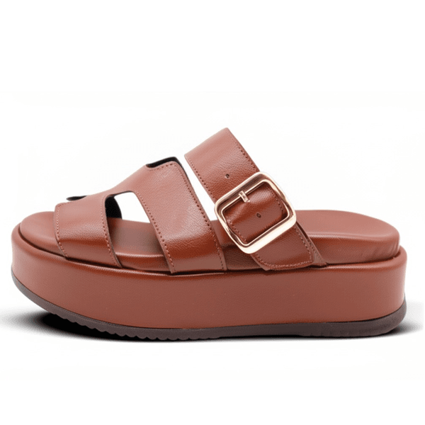 Sandália Feminina Papete Flatform Tira Com Fivela 5301 Floter Cacau