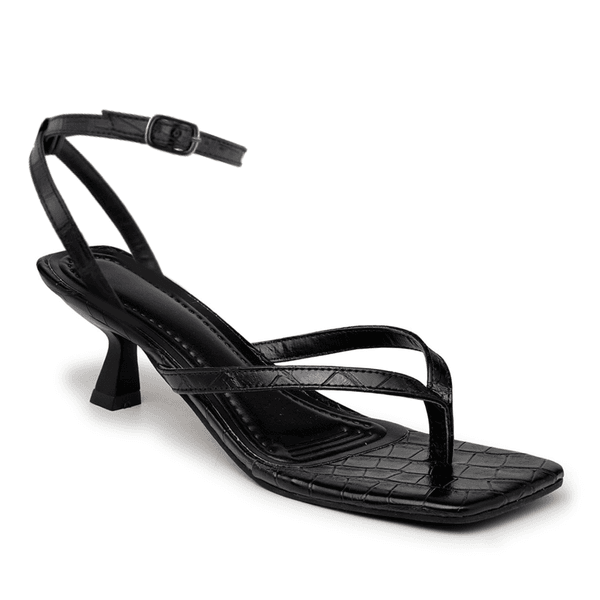 Sandália Feminina De Dedo Salto Baixo Fino 5412 Croco Preto