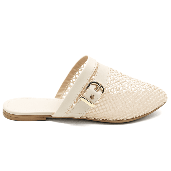 Mule Em Tela Com Fivela 5402 Off White