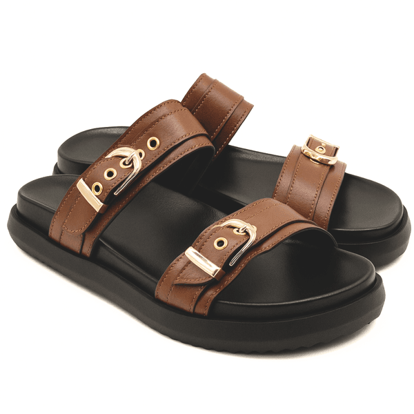 Papete 003 Duas Tiras com Fivela Floter Cacau com Sola Preta