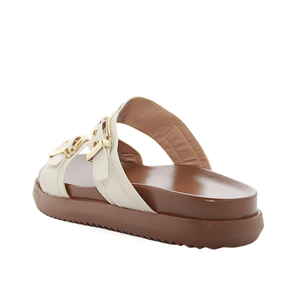 Papete 003 Duas Tiras com Fivela Napa Off White com Sola Natural