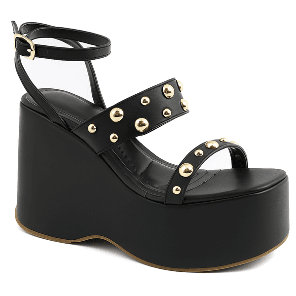 Sandália Feminina Anabela Alta Em Napa Preta 182172