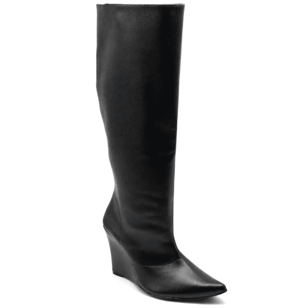 Bota Cano Alto Em Floter Preto Salto Cunho 500